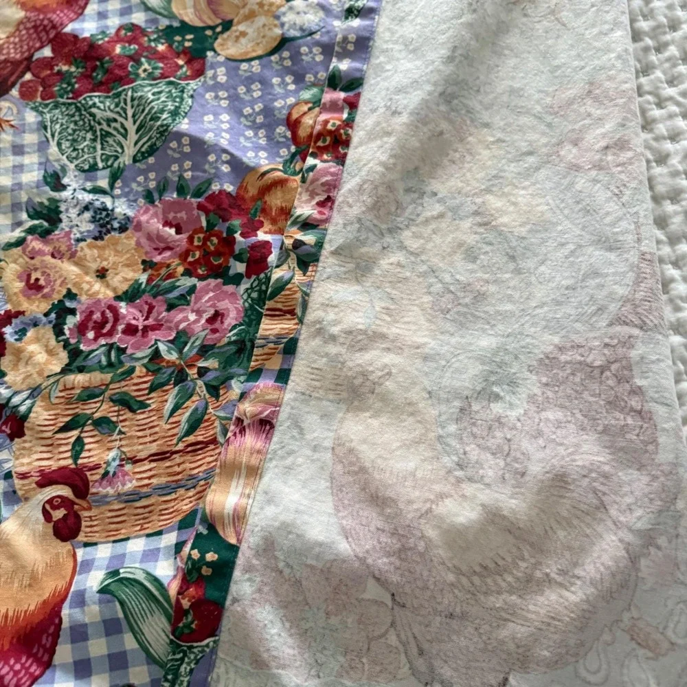 Vtg Rooster Farmhouse Tablecloth cotton Set‎ 50x64 Country Cottagecore set of 2